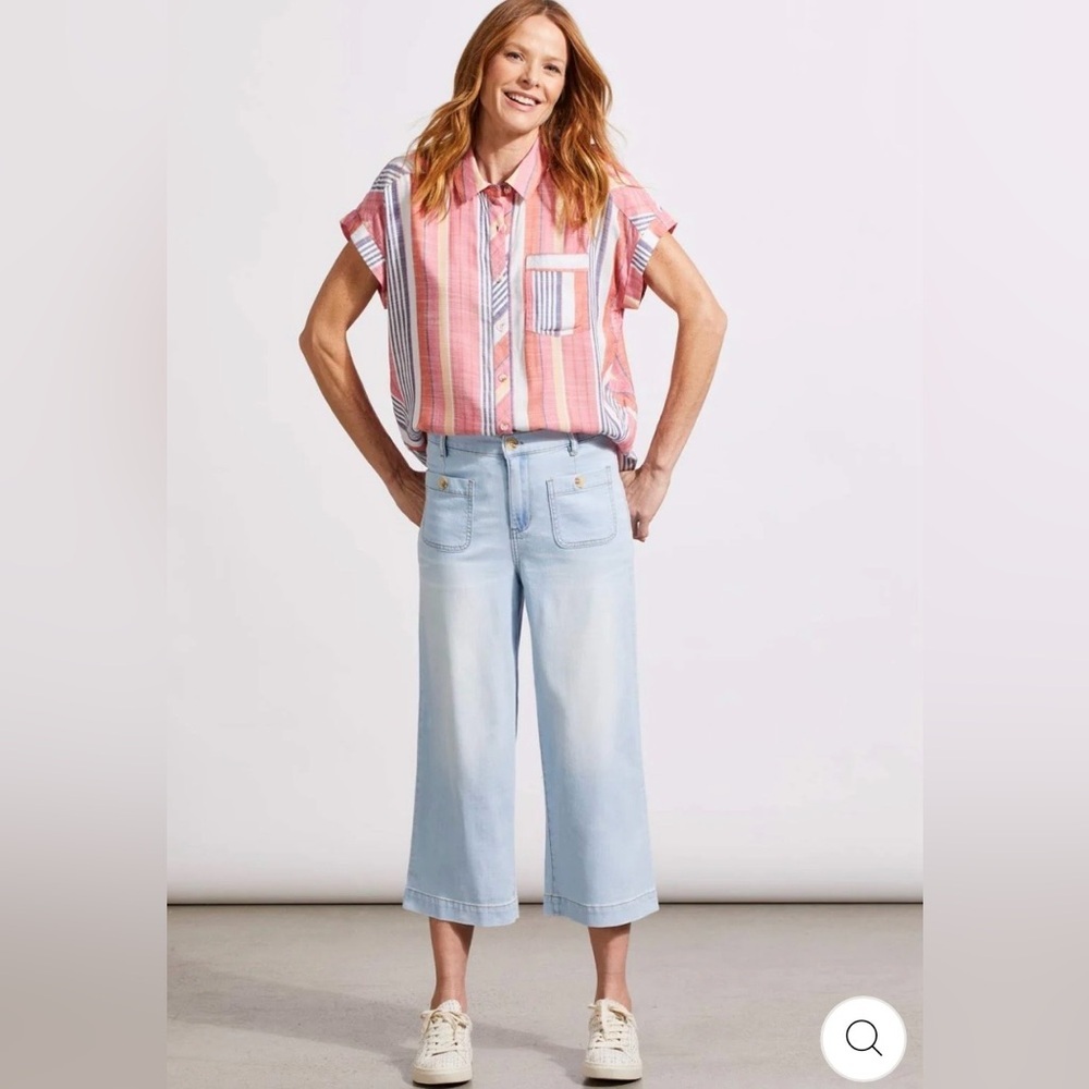 Tribal Jeans Women’s Brooke Wide Leg Denim Capri High Rise Size 12 NEW